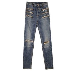 UNRAVEL PROJECT Blue Triple Zip Skinny Fit Jean Pants Size 26 $965